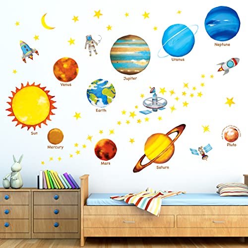 Decowall DW-1307 Sonnensystem Planeten Platz Weltraum Wandtattoo Wandsticker Wandaufkleber Wanddeko für Wohnzimmer Schlafzimmer Kinderzimmer (Mittlere) (Englisch Ver.) von DECOWALL