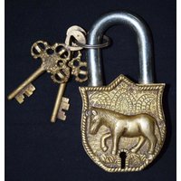 Messing Pferd Design Türschloss | Basteln Esel Funktionierendes Schlüsselschloss Gravur Tür Dekor von DeepEnlightenment