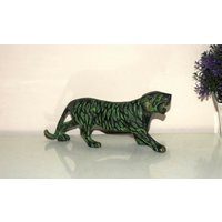 Tiger Statue Grün | Messing Handarbeit Löwe Tier Skulptur Animal Home & Büro Tischdekoration von DeepEnlightenment