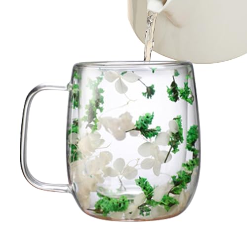 Teetasse aus Glas mit getrockneten Blumen, 250 ml, doppelwandige Glasbecher, elegante Tasse mit Trockenblumen-Design, wiederverwendbare Getränkegläser, Teetasse, Blumentasse für Kaffee, Glas für Tee, von Deewar