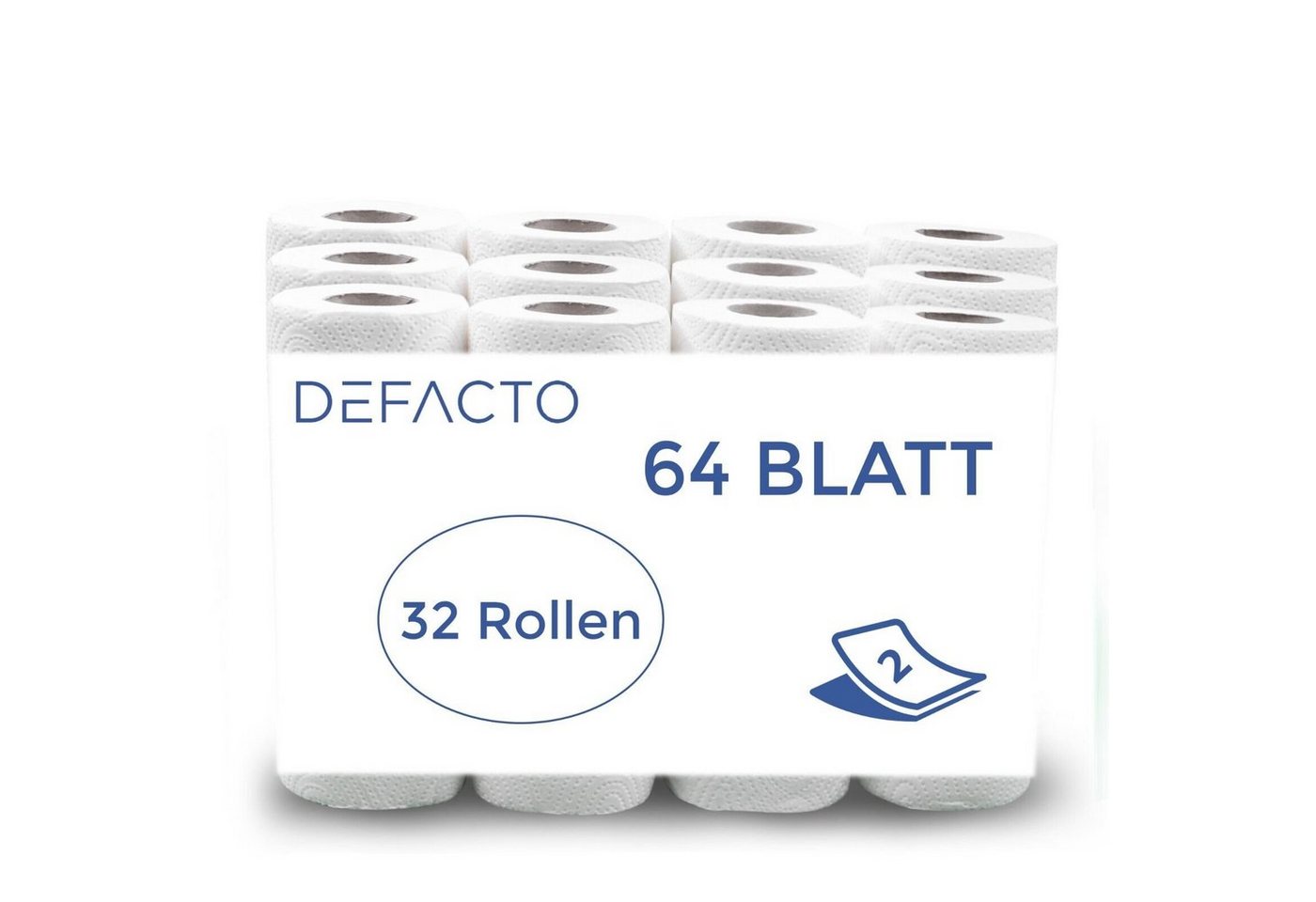 Defactoshop Papierküchenrolle 32 oder 64 Rollen Küchenrollen Küchenkrepp 2 lagig weiß 64 Blat (64-St) von Defactoshop