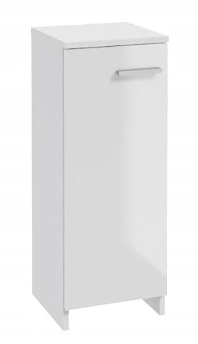 Deftrans Domodomo Badezimmerschrank stehend weiß glänzend 79 x 30 cm Marlena, Badezimmerschrank stehend schmal für kleines Bad, Gästebad, Stauraum von Deftrans