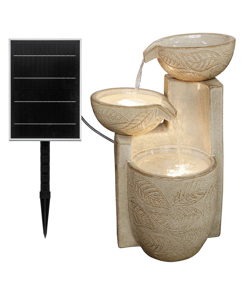 Dehner Gartenbrunnen Casca mit Solar LED Beleuchtung, 44.5 x 37.5 x 65.5 cm, Keramik, 44,5 cm Breite, witterungsbeständiges Wasserspiel inkl. Solarpanel, Batterie und Pumpe von Dehner