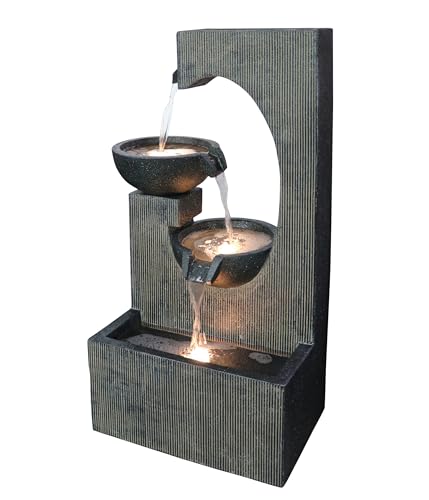 Dehner Gartenbrunnen Lorca, Solarbrunnen frostbeständig, Brunnen für Außen, mit LED Beleuchtung, ca. 81 x 45 x 32 cm, Polyresin, grau von Dehner