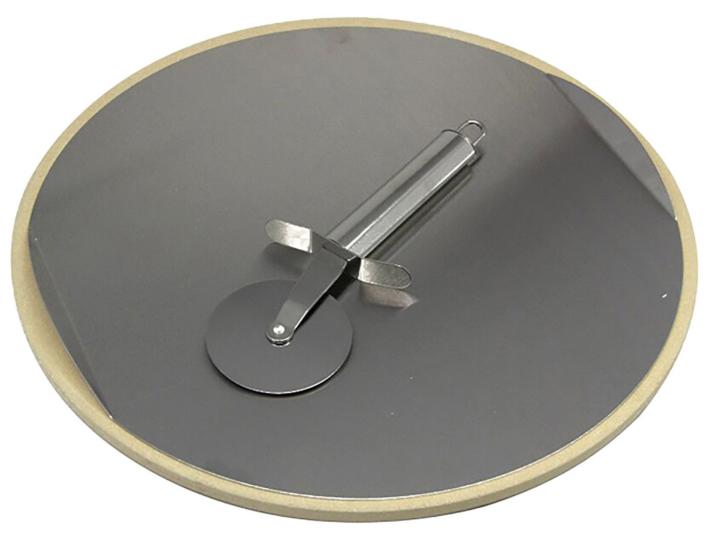 Dehner Grillbesteck-Set Pizzastein inkl. Pizzaschneider, Edelstahl Ø 33 cm, hitzebeständiges Schamotte, für Grill oder Backofen von Dehner