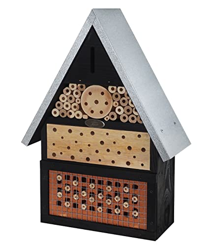 Dehner Natura Insektenhotel Fabiola, ca. 37 x 50 x 14 cm, aus FSC®-zertifiziertem Kiefernholz / Metall / Blech / Naturmaterial, schwarz / natur von Dehner