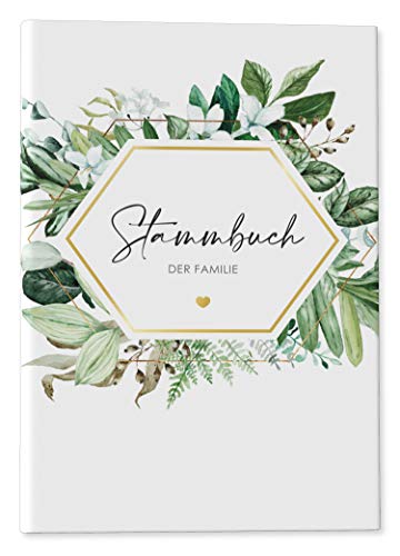 DeinWeddingshop Stammbuch der Familie - modernes Familienstammbuch - Hochzeit Standesamt - Hardcover 16x21cm - Greenery Aquarell von DeinWeddingshop