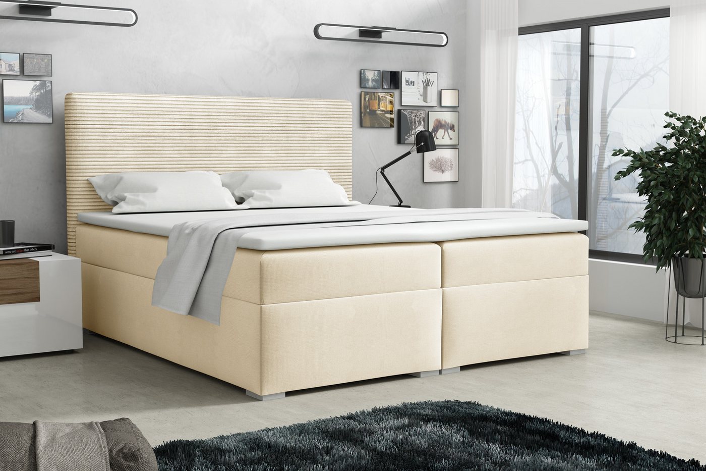 Deine Möbel 24 Boxspringbett Polsterbett Komplettbett Hotelbett LOFT I (Ehebett Bett inkl. Matratzen H3 oder H4 zur Auswahl Cord-Samt Kopfteil, Ehebett Bett inkl. Matratzen H3 oder H4 zur Auswahl), 120x200 140x200 160x200 180x200 200x200 inkl. Bettkasten und Topper von Deine Möbel 24