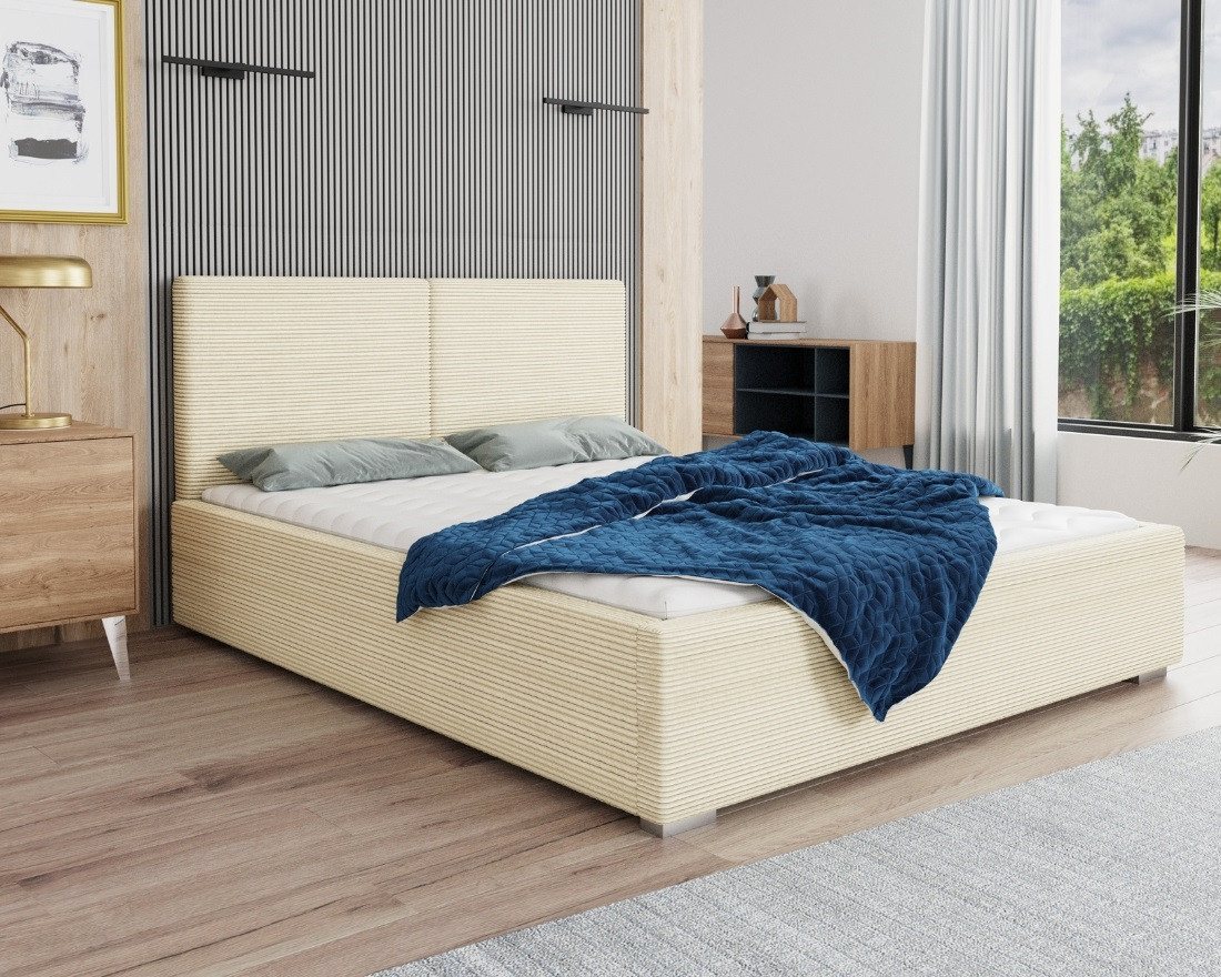 Deine Möbel 24 Polsterbett LENI Komplettbett Bett Komplettbett inkl. Bettkasten Lattenrost (Set, 5-tlg., Cord Breit-Cord), 120x200 140x200 160x200 180x200 200x200 von Deine Möbel 24