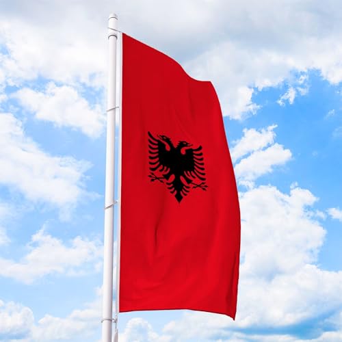 Albanien Flagge 120 x 300 cm - für Fahnenmast, Albanienfahne aus reißfestem Fahnen-Polyester-Stoff, Hissfahne Hochformat wetterfest und UV-beständig von Deitert