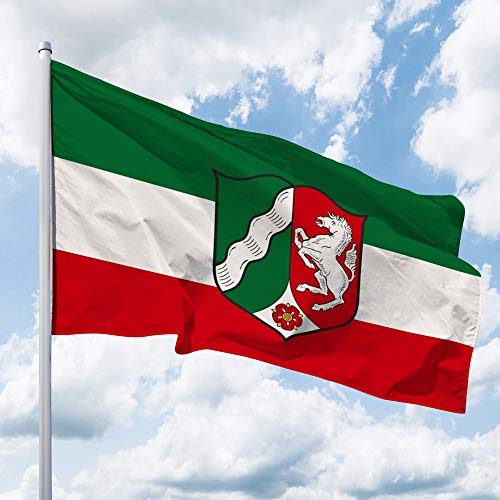 Deitert NRW Flagge 200 x 120 cm für Fahnenmast – Nordrhein-Westfalen Fahne mit Wappen (Dienstflagge), Hissflagge aus reißfestem 100% Fahnen-Polyester, NRW Fahne wetterfest und UV-beständig von Deitert