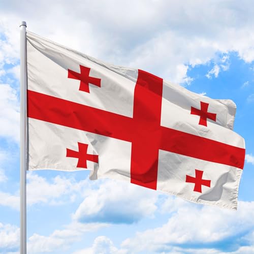 Georgien Flagge 120 x 80 cm - für Fahnenmast, Georgienfahne aus reißfestem Fahnen-Polyester-Stoff, Hissfahne Quer wetterfest und UV-beständig von Deitert