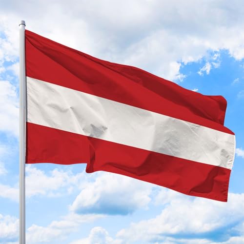 Österreich Flagge 200 x 120 cm - für Fahnenmast, Österreichfahne aus reißfestem Fahnen-Polyester-Stoff, Hissfahne Quer wetterfest und UV-beständig von Deitert