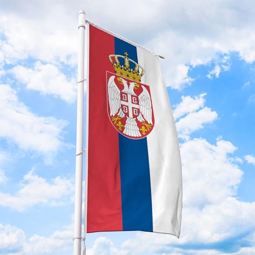 Serbien Flagge 80 x 200 cm - für Fahnenmast, Serbienfahne aus reißfestem Fahnen-Polyester-Stoff, Hissfahne Hochformat für Querausleger wetterfest und UV-beständig von Deitert