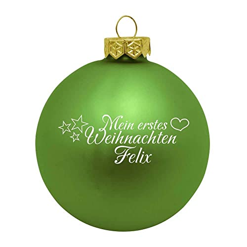 Weihnachtsbaumkugel Mein erstes Weihnachten mit Herzmotiv aus Glas mit ihrem Wunschtext (matt) hellgrün von Deitert