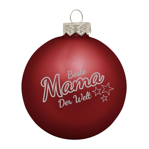 Weihnachtskugel 'Beste Mama der Welt'- Ø 8cm aus Glas - Christbaumkugel mit Lasergravur - individueller Weihnachtsbaumschmuck als Geschenkidee - 16 Farben Grün (Glänzend) von Deitert