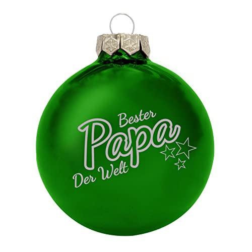 Weihnachtskugel 'Bester Papa der Welt'- Ø 8cm aus Glas - Christbaumkugel mit Lasergravur - individueller Weihnachtsbaumschmuck als Geschenkidee für Väter oder Opas - 16 Farben Grün (Glänzend) von Deitert