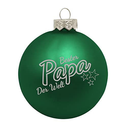 Weihnachtskugel 'Bester Papa der Welt'- Ø 8cm aus Glas - Christbaumkugel mit Lasergravur - individueller Weihnachtsbaumschmuck als Geschenkidee für Väter oder Opas - 16 Farben Grün (Matt) von Deitert