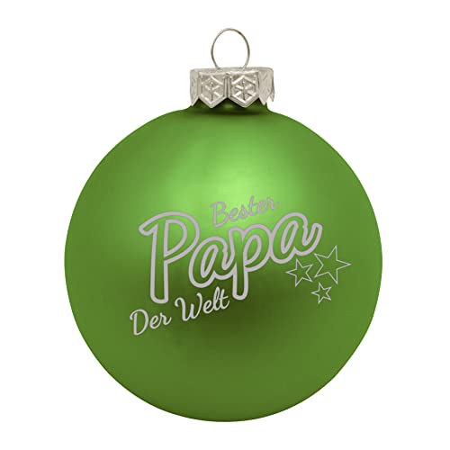 Weihnachtskugel 'Bester Papa der Welt'- Ø 8cm aus Glas - Christbaumkugel mit Lasergravur - individueller Weihnachtsbaumschmuck als Geschenkidee für Väter oder Opas - 16 Farben Hellgrün (Matt) von Deitert