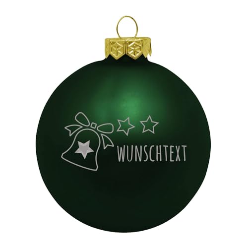 Weihnachtskugel mit Name oder Wunschtext graviert - Ø 8cm aus Glas - Motiv Glocke - Christbaumkugel mit Lasergravur - individueller Weihnachtsbaumschmuck als Geschenkidee - 16 Farben Grün (Glänzend) von Deitert