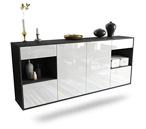 Dekati Sideboard Charleston hängend (180x77x35cm) Korpus anthrazit matt - Front Hochglanz Weiß - Push to Open - Leichtlaufschienen von Dekati