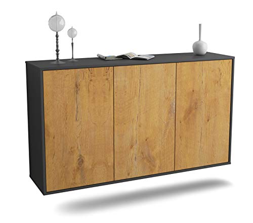 Dekati Sideboard Chattanooga hängend (136x77x35cm) Korpus anthrazit matt - Front Holz-Design Eiche - Push to Open von Dekati