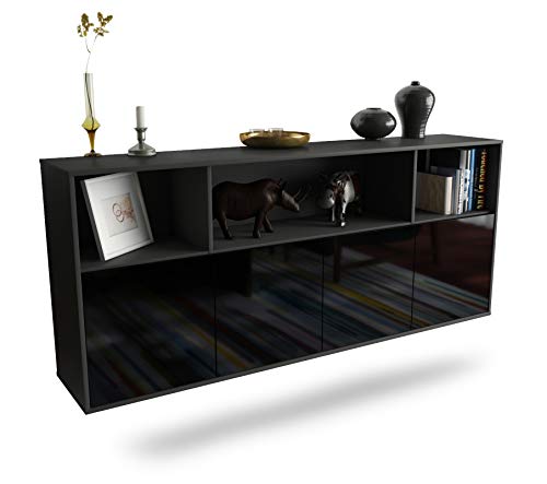 Dekati Sideboard Columbia hängend (180x77x35cm) Korpus anthrazit matt - Front Hochglanz Schwarz - Push to Open von Dekati