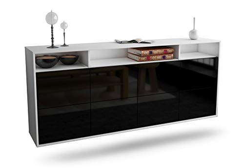 Dekati Sideboard Concord hängend (180x77x35cm) Korpus Weiss matt - Front Hochglanz Schwarz - Push to Open von Dekati