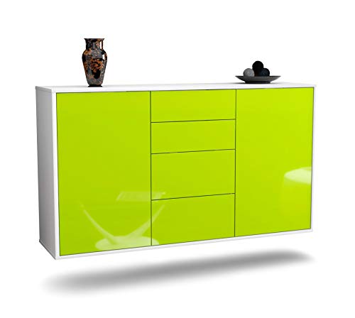 Dekati Sideboard Corona hängend (136x77x35cm) Korpus Weiss matt - Front Hochglanz Grün - Push to Open - Leichtlaufschienen von Dekati