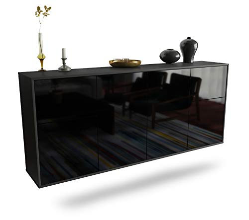 Dekati Sideboard Costa Mesa hängend (180x77x35cm) Korpus anthrazit matt - Front Hochglanz Schwarz - Push to Open von Dekati