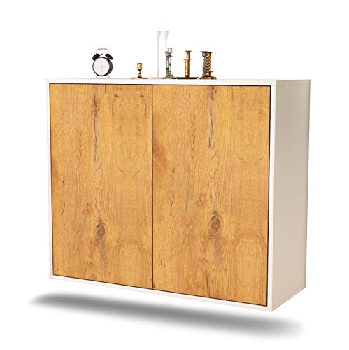 Dekati Sideboard Hialeah hängend (92x77x35cm) Korpus Weiss matt - Front Holz-Design Eiche - Push to Open von Dekati