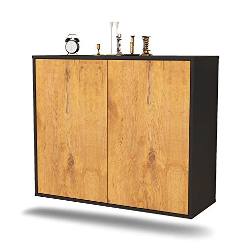 Dekati Sideboard Hialeah hängend (92x77x35cm) Korpus anthrazit matt - Front Holz-Design Eiche - Push to Open von Dekati