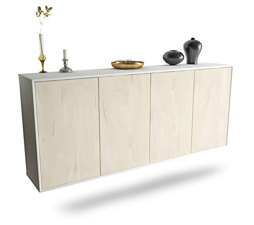 Dekati Sideboard Lakewood hängend (180x77x35cm) Korpus Weiss matt - Front Holz-Design Zeder - Push to Open von Dekati