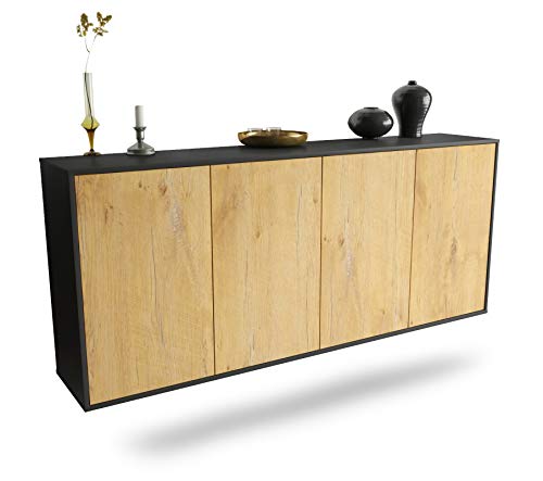 Dekati Sideboard Lakewood hängend (180x77x35cm) Korpus anthrazit matt - Front Holz-Design Eiche - Push to Open von Dekati