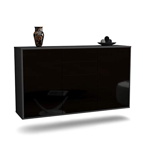 Dekati Sideboard Pembroke Pines hängend (136x77x35cm) Korpus anthrazit matt - Front Hochglanz Schwarz - Push to Open - Leichtlaufschienen von Dekati