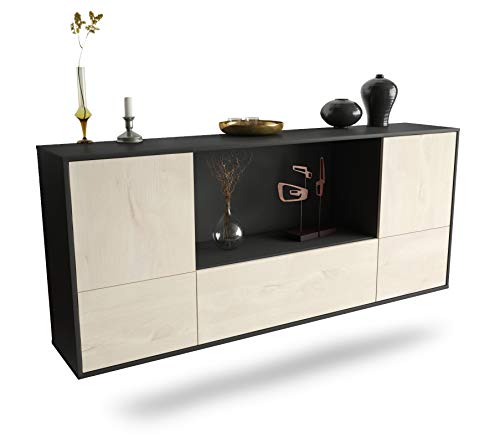 Dekati Sideboard Sunnyvale hängend (180x77x35cm) Korpus anthrazit matt - Front Holz-Design Zeder - Push to Open von Dekati