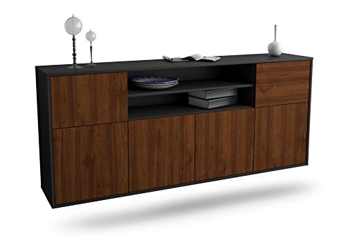 Dekati Sideboard Topeka hängend (180x77x35cm) Korpus anthrazit matt - Front Holz-Design Walnuss - Push to Open von Dekati