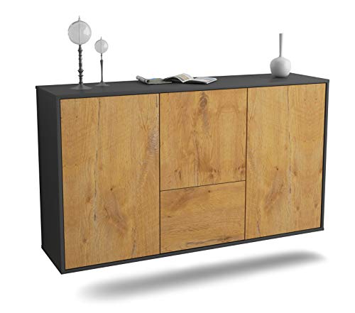 Dekati Sideboard Vancouver hängend (136x77x35cm) Korpus anthrazit matt - Front Holz-Design Eiche - Push to Open von Dekati