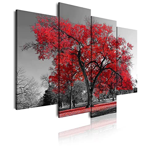DekoArte 41 - Modernes Bild, digitalisierter Kunstdruck | Dekoratives Bild für den Salon oder das Schlafzimer | Stil Landschaft rote Bäume Natur | 4 Teile 120 x 85 cm von DekoArte