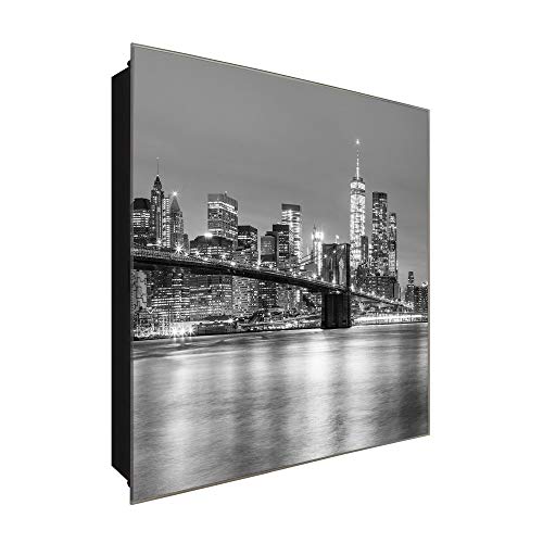 DekoGlas Schlüsselkasten 'Brooklyn Bridge' 30x30 Glas, inkl. Haken Schlüsselbrett Schlüssel-Box Design Aufbewahrung von DekoGlas