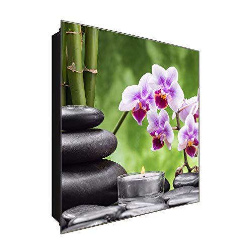 DekoGlas Schlüsselkasten 'Orchideen' 30x30 Glas, inkl. Haken Schlüsselbrett Schlüssel-Box Design Aufbewahrung von DekoGlas