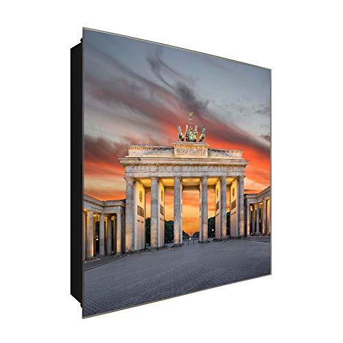 DekoGlas Schlüsselkasten 'Triumphtor Berlin' 30x30 Glas, inkl. Haken Schlüsselbrett Schlüssel-Box Design Aufbewahrung von DekoGlas