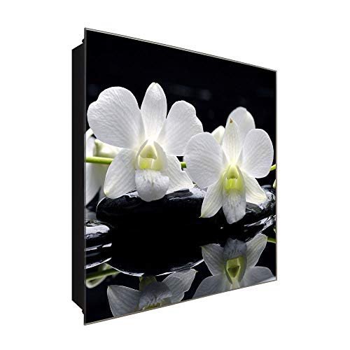 DekoGlas Schlüsselkasten 'Weiße Orchideen' 30x30 Glas, inkl. Haken Schlüsselbrett Schlüssel-Box Design Aufbewahrung von DekoGlas