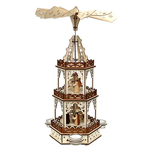 Dekohelden24 Holz Teelichtpyramide in Natur/braun mit 3 Etagen, für 3 Teelichte, L/B/H: 19 x 16,5 x 42 cm, Motiv: Heilige Familie., 521674 von Dekohelden24