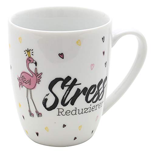 Dekohelden24 Kaffeebecher/Tasse aus Porzellan, Motiv: Stress-Reduzierer. Größe H/Ø: 9,8 x 8,2 cm, Fassungsvermögen 250 ml, Spülmaschinengeeignet., 9506741, Flamingo von Dekohelden24
