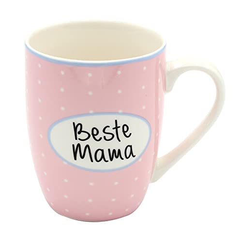 Dekohelden24 Porzellan Kaffeetasse/Becher aus Keramik, Motiv: Beste Mama, Größe/H/Ø ca. 10 x 8 cm, Fassungsvermögen 300 ml, spülmaschinengeeignet von Dekohelden24