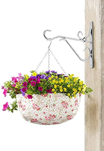 Dekoleidenschaft 2 Blumenampeln Ø 36 cm, mit Rosen-Dekor, Hängepflanzkorb, Pflanzschale, hängender Blumentopf, Pflanzenampel, Garten-Deko für Draußen zum Aufhängen von Dekoleidenschaft