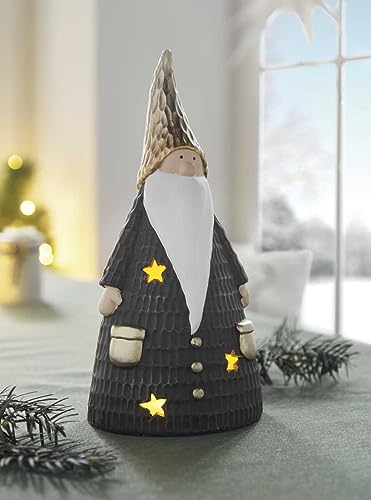 Dekoleidenschaft Dekofigur Weihnachtswichtel mit LED Beleuchtung, schwarz/Gold, 28 cm hoch, Wichtel, Dekowichtel, Weihnachtsmann-Figur, Weihnachtsdeko von Dekoleidenschaft