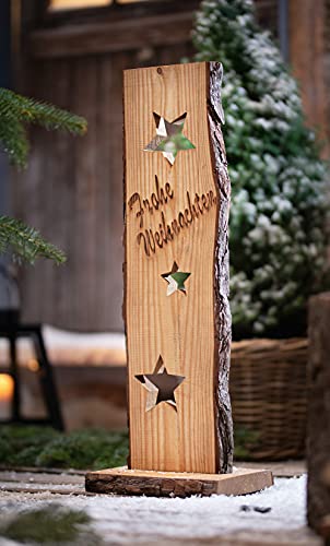 Dekoleidenschaft Holzsäule Frohe Weihnachten, 68 cm hoch, Dekoschild mit Stern-Ausstanzungen und eingebranntem Schriftzug, Dekosäule, Weihnachtsdeko, Eingangsdeko von Dekoleidenschaft