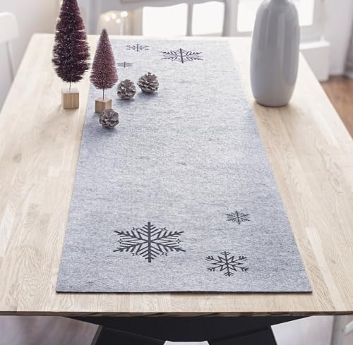 Dekoleidenschaft Tischläufer Schneeflocke aus Filz in grau, 40x140 cm, Mitteldecke, Tischband mit Winter-Motiv, Weihnachtstischläufer von Dekoleidenschaft